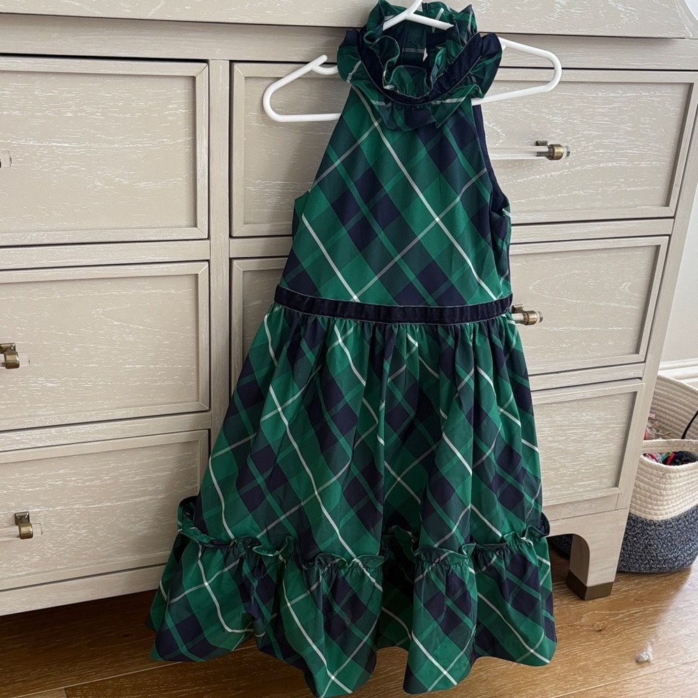Janie & Jack Green & Navy Plaid Halter Dress